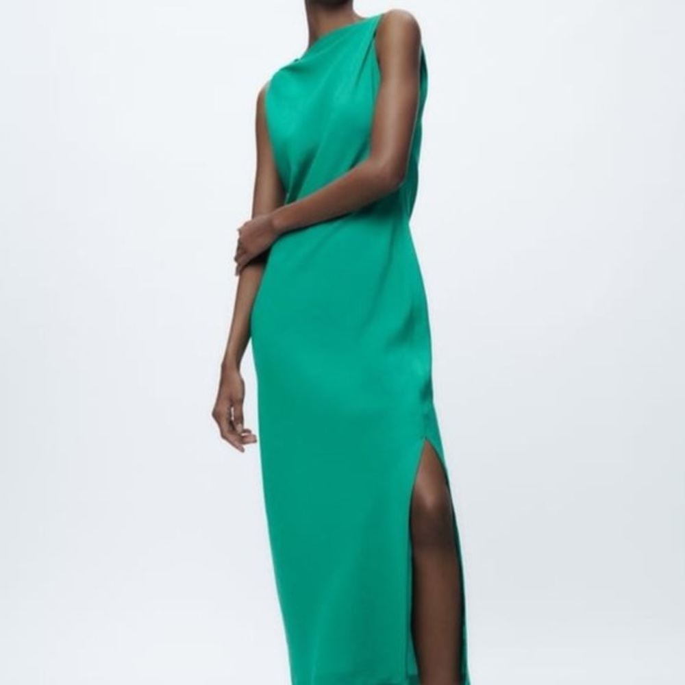 Zara Knot Shoulder Green Dress
